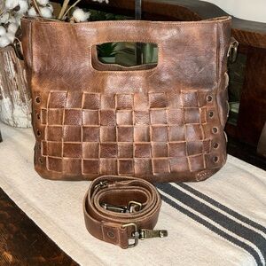 Bed Stu Orchid Woven Leather Handbag Crossbody Bag Teak Brown Retail $280